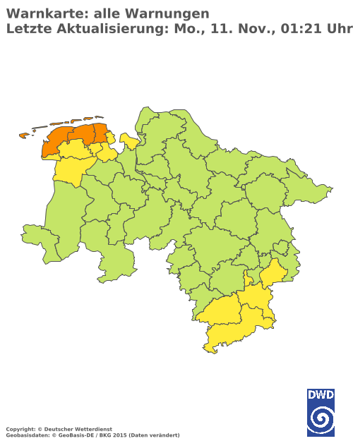 Aktuelle Wetterwarnungen für  Hannover