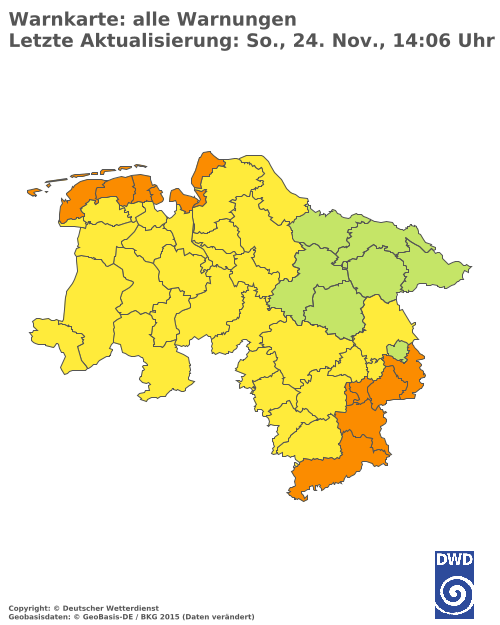 Aktuelle Wetterwarnungen für  Hannover